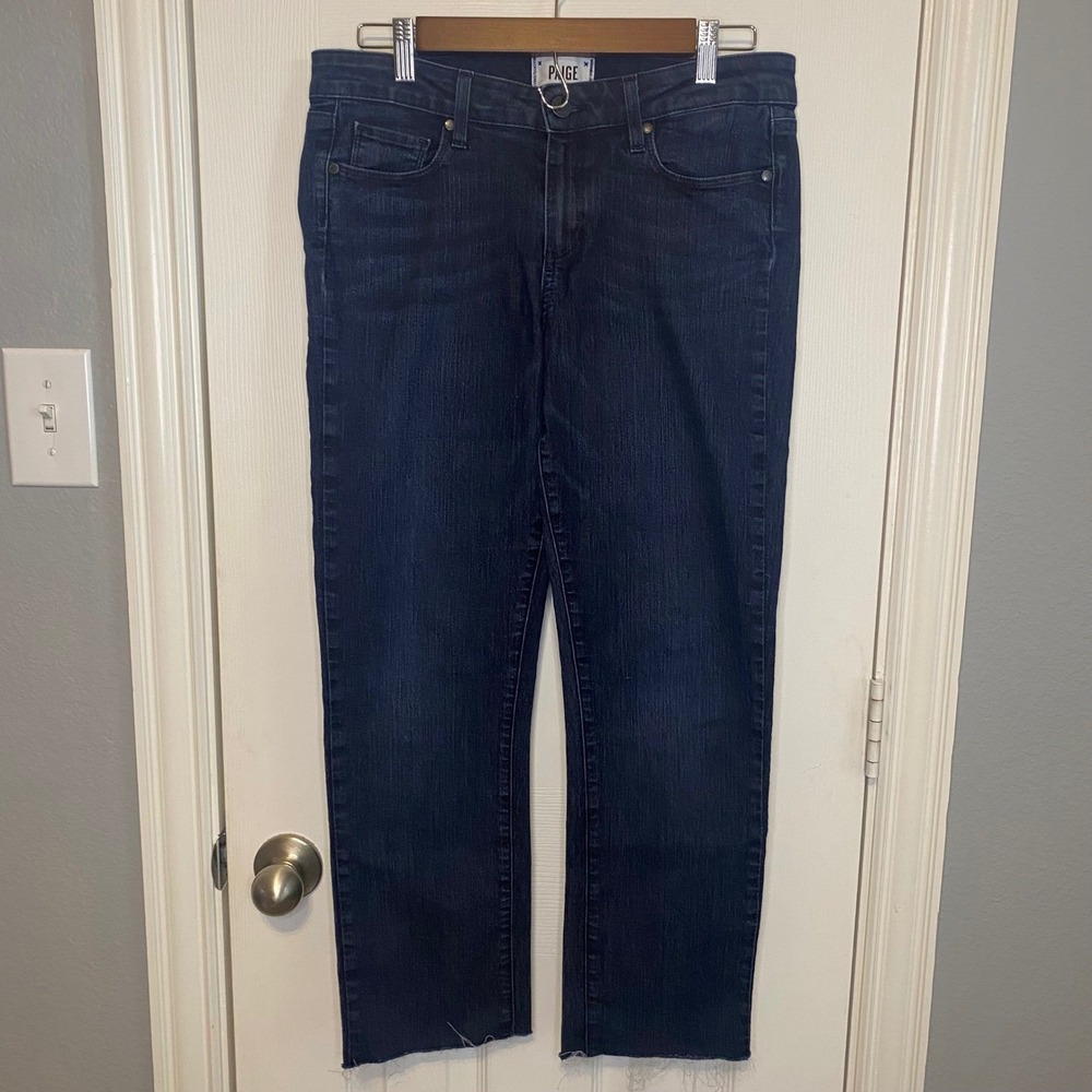 PAIGE Skyline‎ Straight Jeans Women Size 29 Dark Wash Distressed Raw Hem